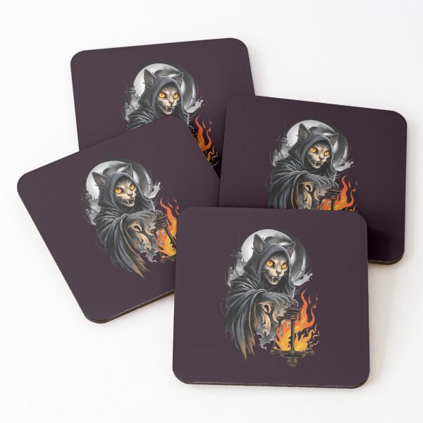 Item preview, Feline Grim Reaper with Burning Lantern designed and sold by WildLeafDigital.