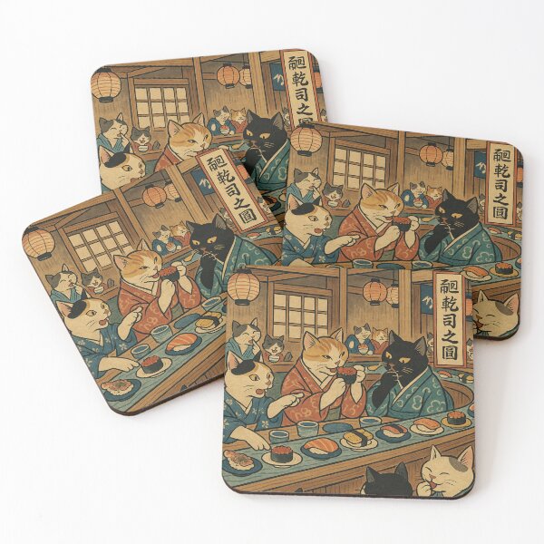 Item preview, Cat Sushi Party – Ukiyo-e at the Conveyor Belt designed and sold by kawachiicute.