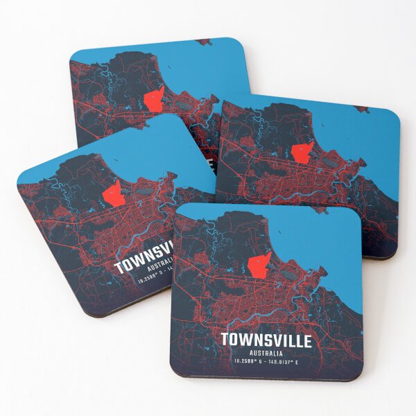 Item preview, Townsville Red & Blue Minimalist Map designed and sold by HomeLivingCo.
