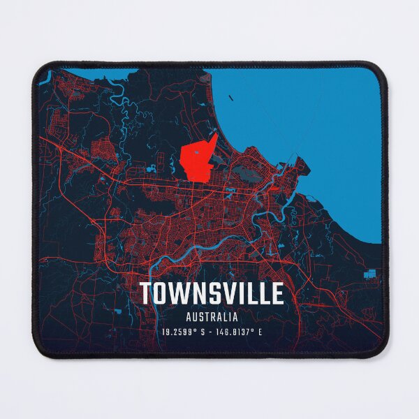 Item preview, Townsville Red & Blue Minimalist Map designed and sold by HomeLivingCo.