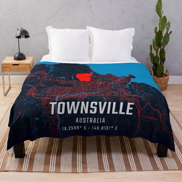 Item preview, Townsville Red & Blue Minimalist Map designed and sold by HomeLivingCo.