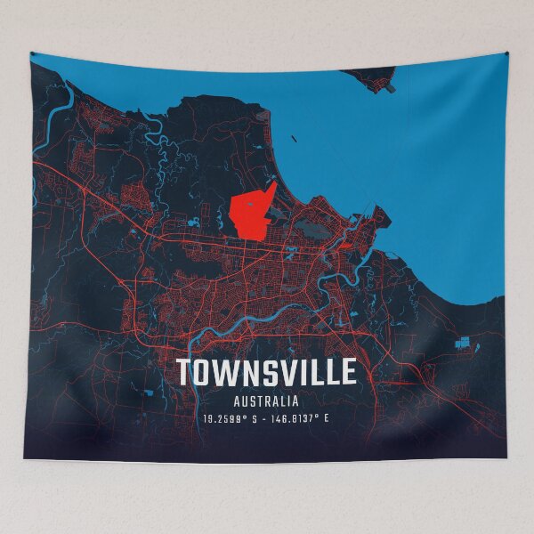 Item preview, Townsville Red & Blue Minimalist Map designed and sold by HomeLivingCo.