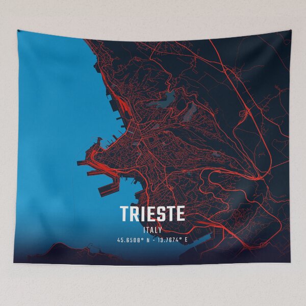 Item preview, Trieste Red & Blue Minimalist Map designed and sold by HomeLivingCo.