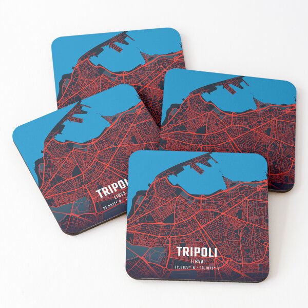 Item preview, Tripoli Red & Blue Minimalist Map designed and sold by HomeLivingCo.