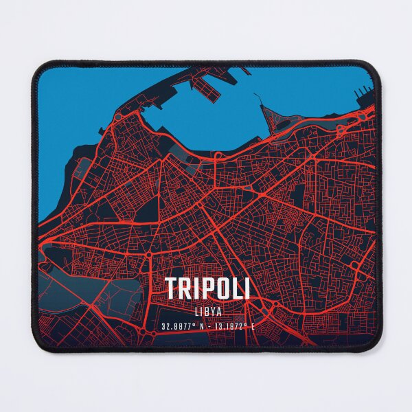 Item preview, Tripoli Red & Blue Minimalist Map designed and sold by HomeLivingCo.