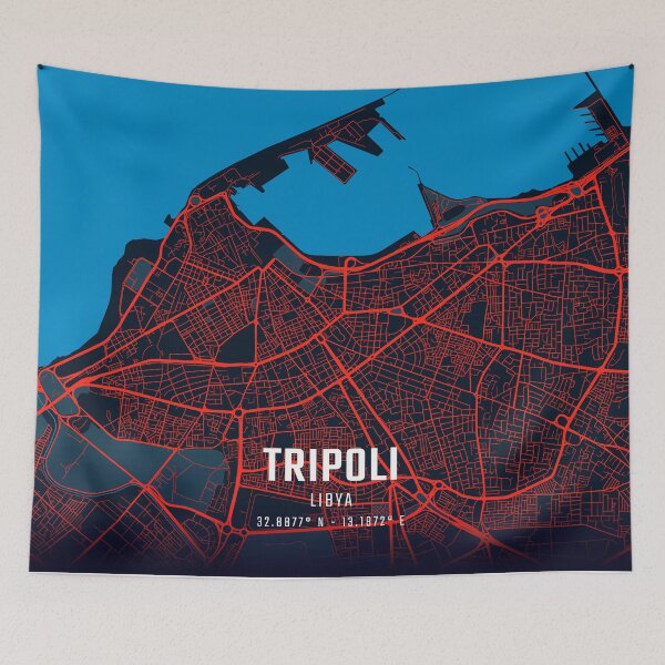 Item preview, Tripoli Red & Blue Minimalist Map designed and sold by HomeLivingCo.