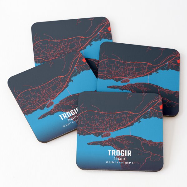 Item preview, Trogir Red & Blue Minimalist Map designed and sold by HomeLivingCo.