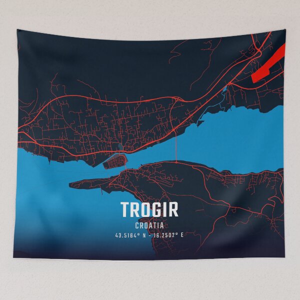 Item preview, Trogir Red & Blue Minimalist Map designed and sold by HomeLivingCo.