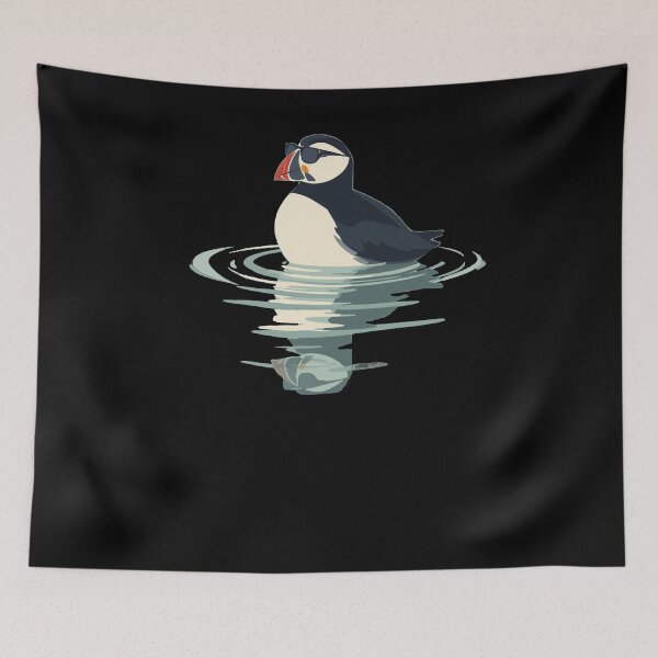 Item preview, Cool Scottish Puffin in Sunglasses - Funny Scotland Coastal Bird Art - Atlantic Puffin Swimming Water Reflection Gift designed and sold by Loom on the Loch.