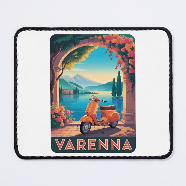 Item preview, Varenna Italy Vespa Retro Travel Poster – Lake Como Vintage Illustration designed and sold by VividOrganica.