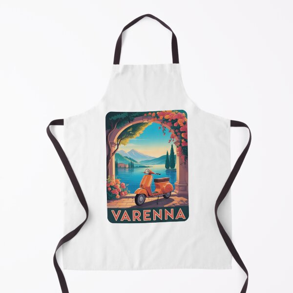 Item preview, Varenna Italy Vespa Retro Travel Poster – Lake Como Vintage Illustration designed and sold by VividOrganica.
