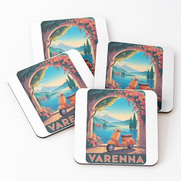 Item preview, Varenna Italy Vespa Retro Travel Poster – Lake Como Vintage Illustration designed and sold by VividOrganica.