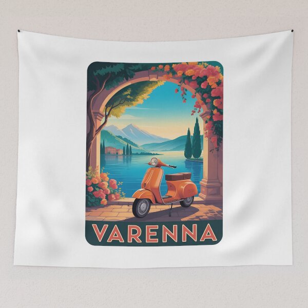 Item preview, Varenna Italy Vespa Retro Travel Poster – Lake Como Vintage Illustration designed and sold by VividOrganica.