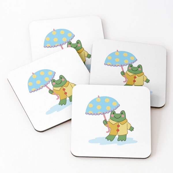 Item preview, Frog in the rain with umbrella and raincoat designed and sold by lisadoodlesart.