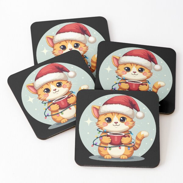 Item preview, Cuddly Kawaii Christmas Cat - Cute Cat with Fairy Lights & Cocoa - Funny Christmas T-Shirt designed and sold by Hans-Design.
