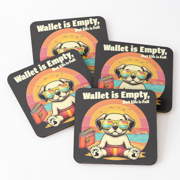 Item preview, Wallet is Empty But Life is Full Funny Dog Retro Sunset T-Shirt | Positive Vibes designed and sold by Snark & Spark.