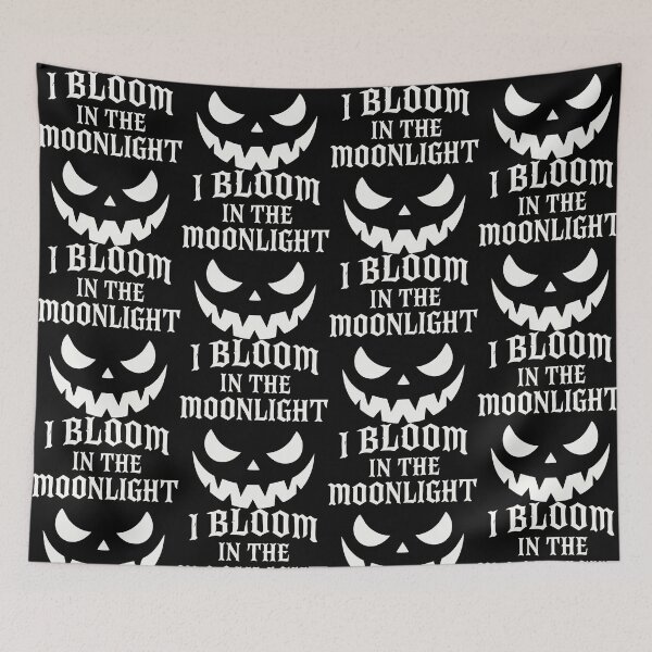Item preview, I Bloom in the Moonlight” Gothic Halloween Quote | Evil Pumpkin Face Vector | Spooky Horror Typography designed and sold by graphicnew.