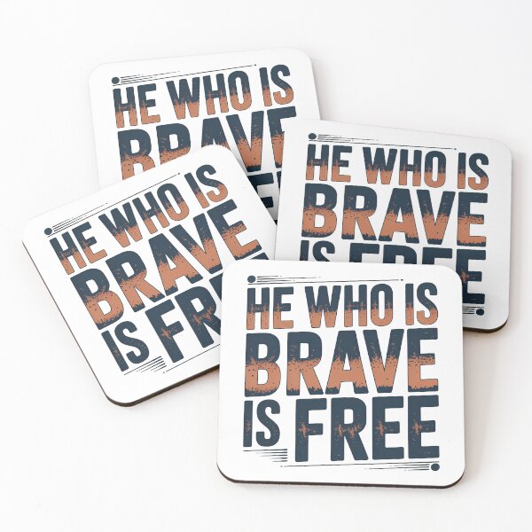 Item preview, Short Inspirational Quote, He Who is Brave is Free Quote, Vintage Retro Style designed and sold by graphic-genie.