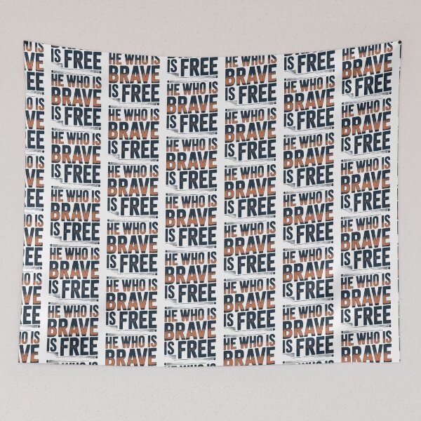 Item preview, Short Inspirational Quote, He Who is Brave is Free Quote, Vintage Retro Style designed and sold by graphic-genie.