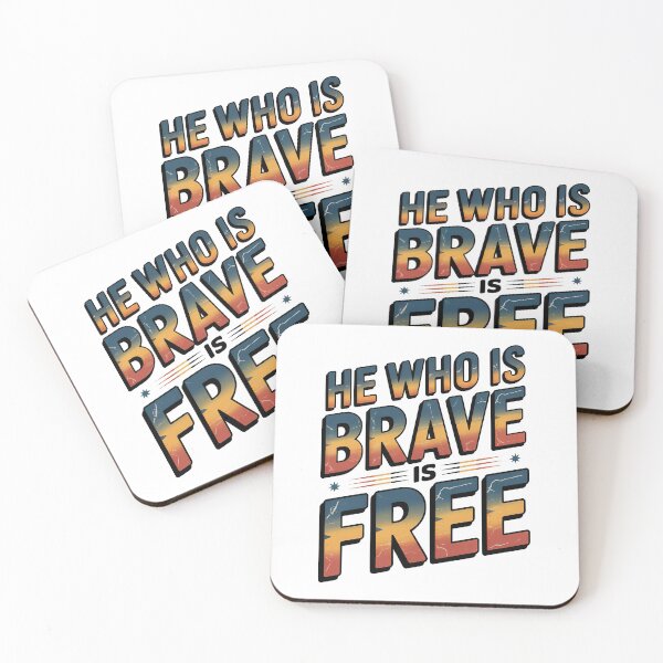 Item preview, Short Inspirational Quote, He Who is Brave is Free Quote, Vintage Retro Style designed and sold by graphic-genie.