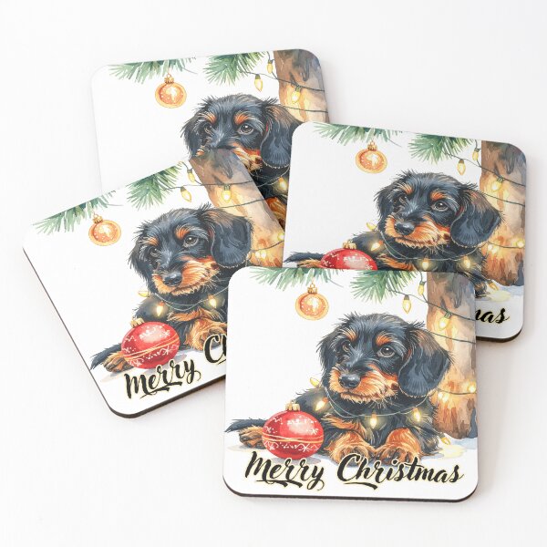 Item preview, Wire-haired dachshund under the Christmas tree Merry Christmas Text designed and sold by LiskoDesign.