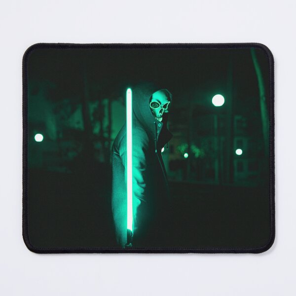 Item preview, Hooded Figure with Neon Skull Mask and Glowing Light Stick - Dark Cyberpunk designed and sold by MDB_Shop.