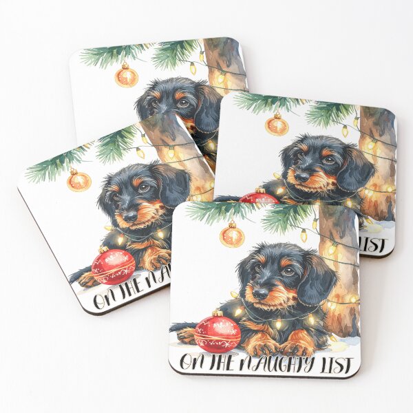 Item preview, Wire-haired dachshund under the Christmas tree on the naughty list Text designed and sold by LiskoDesign.