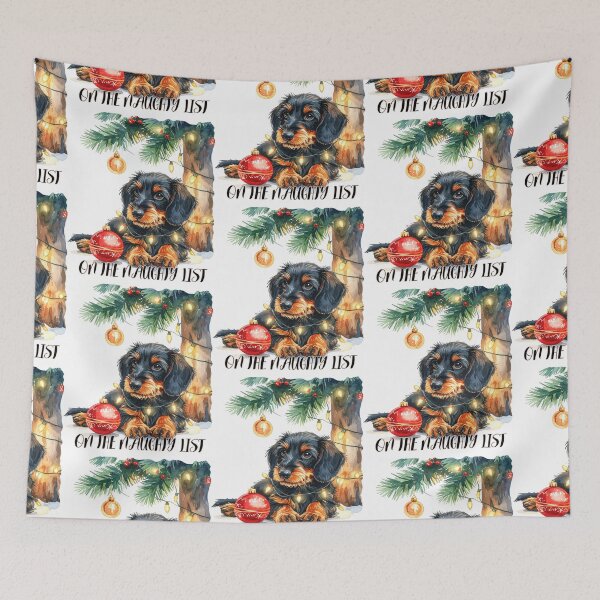 Item preview, Wire-haired dachshund under the Christmas tree on the naughty list Text designed and sold by LiskoDesign.