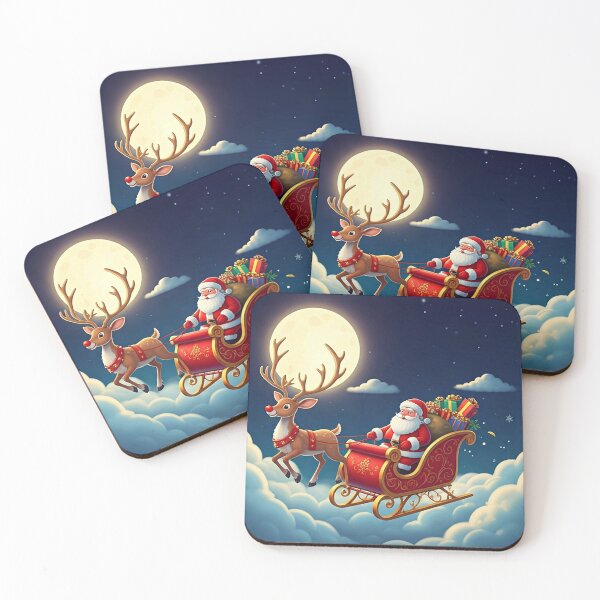 Item preview, Santa Claus Flying Over the Moonlit Sky | Magical Christmas Sleigh Illustration designed and sold by PixelVibe782.
