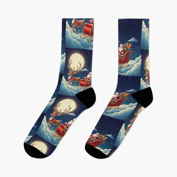 Item preview, Santa Claus Flying Over the Moonlit Sky | Magical Christmas Sleigh Illustration designed and sold by PixelVibe782.