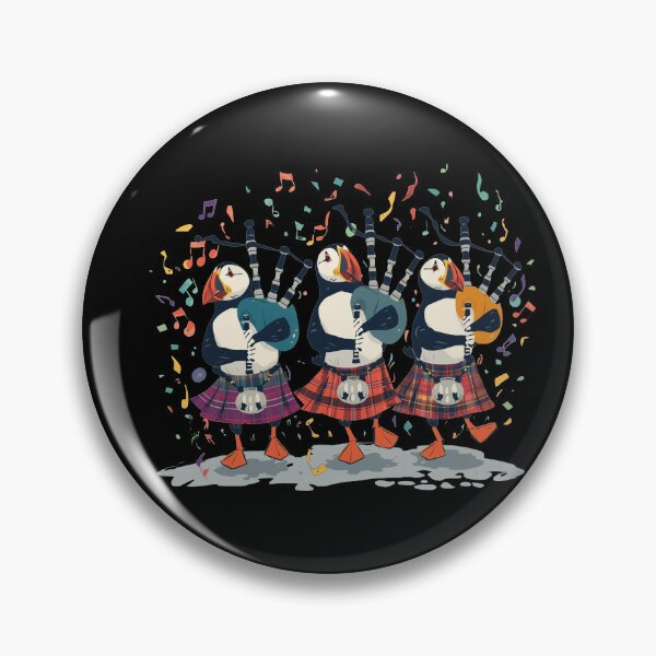 Item preview, Scottish Highland Puffin Pipers - Traditional Tartan Kilt Bagpipe Art - Scotland Celtic Music Heritage Gift designed and sold by Loom on the Loch.