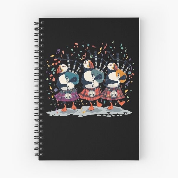 Item preview, Scottish Highland Puffin Pipers - Traditional Tartan Kilt Bagpipe Art - Scotland Celtic Music Heritage Gift designed and sold by Loom on the Loch.