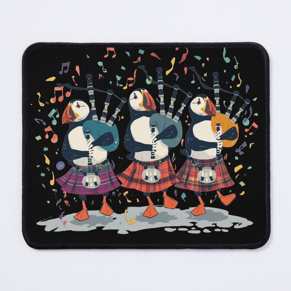 Item preview, Scottish Highland Puffin Pipers - Traditional Tartan Kilt Bagpipe Art - Scotland Celtic Music Heritage Gift designed and sold by Loom on the Loch.