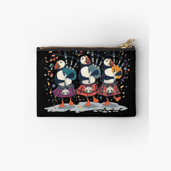 Item preview, Scottish Highland Puffin Pipers - Traditional Tartan Kilt Bagpipe Art - Scotland Celtic Music Heritage Gift designed and sold by Loom on the Loch.