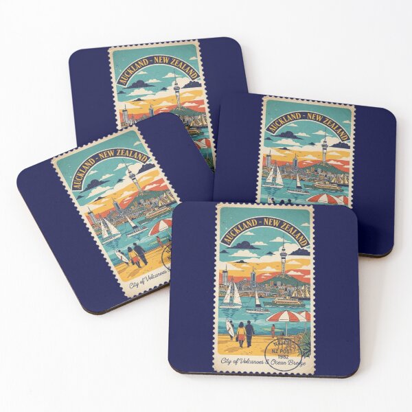 Item preview, Auckland, New Zaland, Vintage View, City of Volcanoes and Ocean Breeze, Postal stamp designed and sold by UrbanGraphixs.