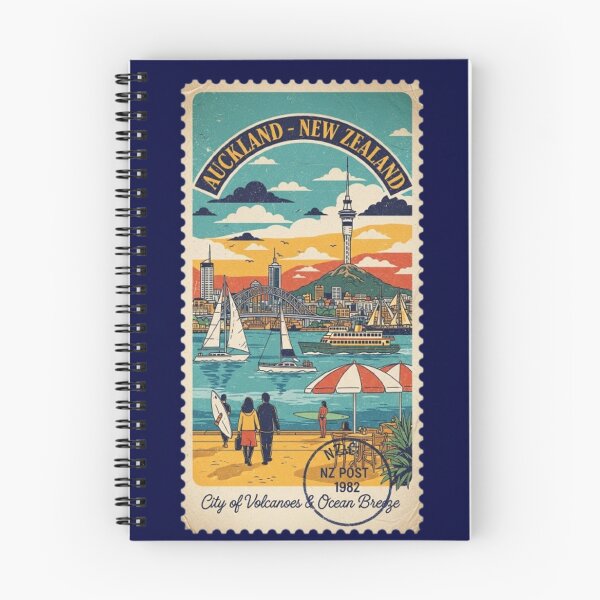 Item preview, Auckland, New Zaland, Vintage View, City of Volcanoes and Ocean Breeze, Postal stamp designed and sold by UrbanGraphixs.