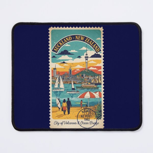 Item preview, Auckland, New Zaland, Vintage View, City of Volcanoes and Ocean Breeze, Postal stamp designed and sold by UrbanGraphixs.
