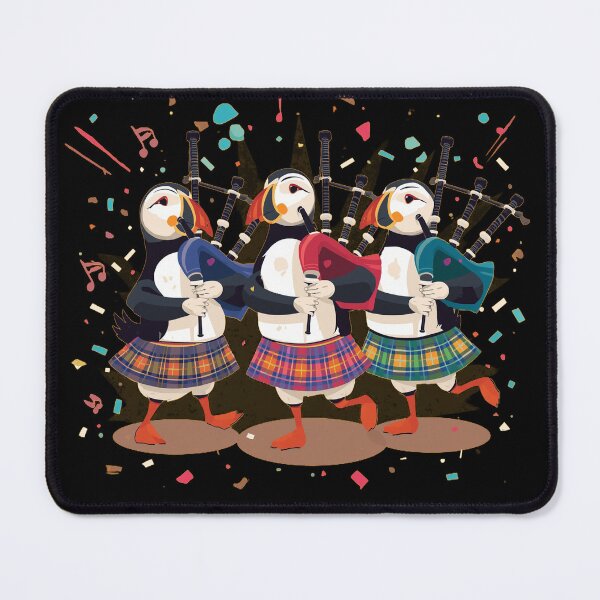 Item preview, Traditional Scottish Puffin Band - Highland Bagpipe Tartan Music Art - Scotland Celtic Kilt Heritage Design Gift designed and sold by Loom on the Loch.