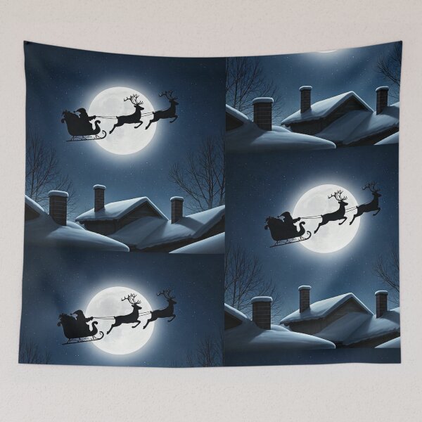 Item preview, Santa Claus Silhouette Flying Across the Full Moon | Magical Christmas Night Scene Illustration designed and sold by PixelVibe782.