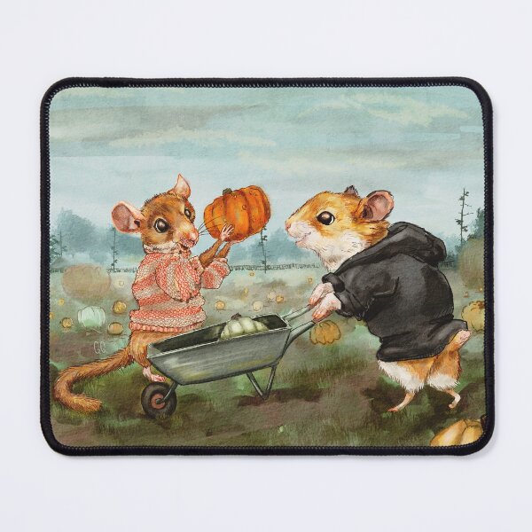 Item preview, Hamster and Dormouse Pumpkin Picking Watercolour Illustration designed and sold by pixiegutsGB.