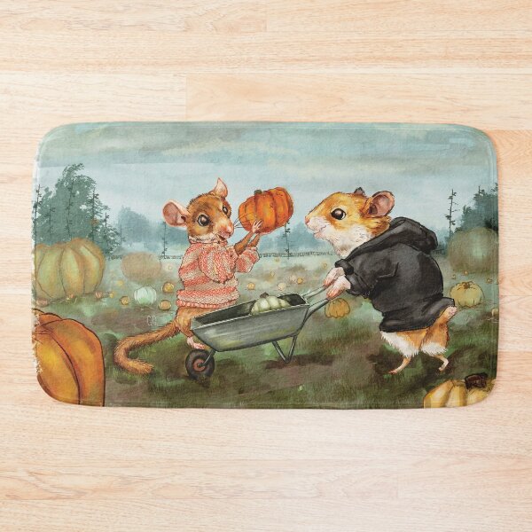 Item preview, Hamster and Dormouse Pumpkin Picking Watercolour Illustration designed and sold by pixiegutsGB.