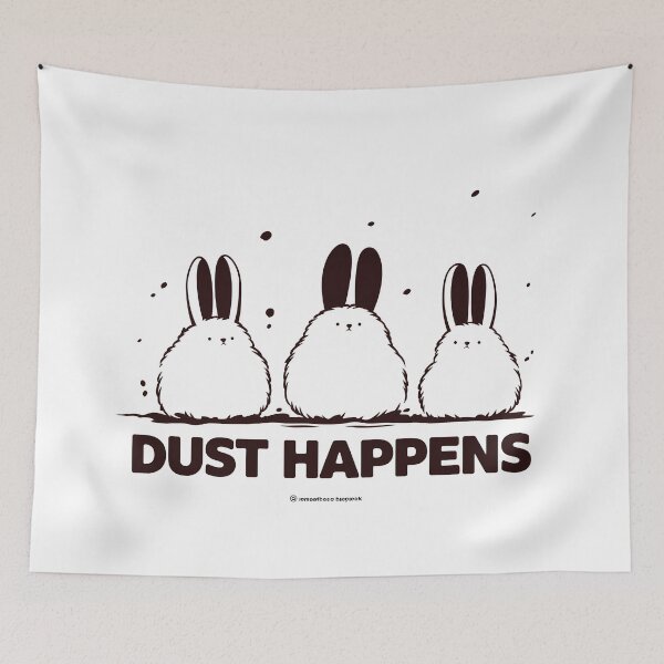 Artikelvorschau, Dust Happens – Minimalistisches, lustiges Dust Bunny-Silhouette-Design in Schwarz und Weiß entworfen und verkauft von Windy-market.