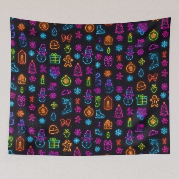 Item preview, Neon Christmas Pattern | Seamless Festive Lights Design with Winter Icons designed and sold by PixelVibe782.