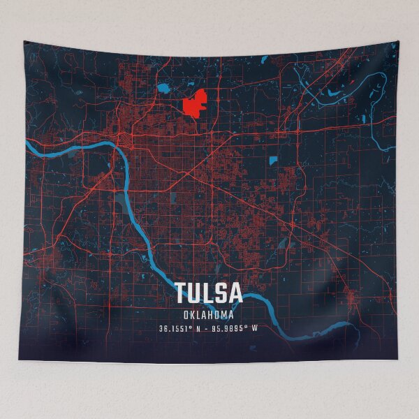 Item preview, Tulsa Red & Blue Minimalist Map designed and sold by HomeLivingCo.