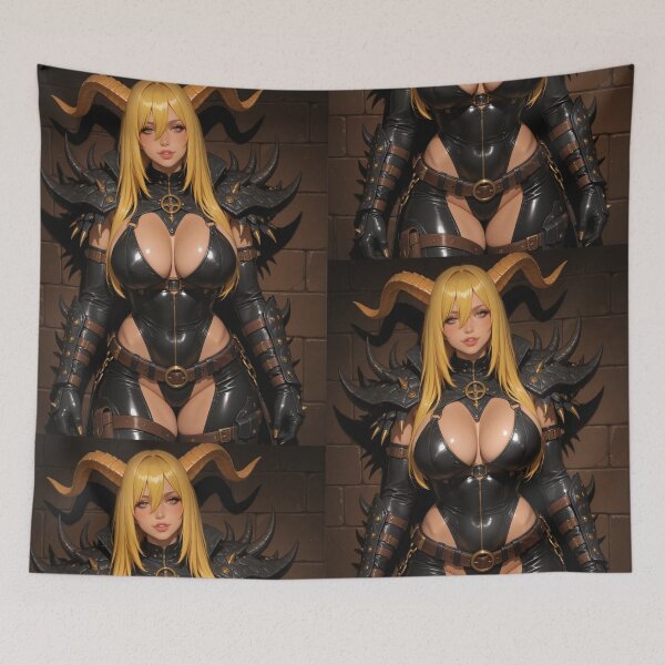 Item preview, Blonde girl black demon anime waifu digital art designed and sold by Planet Utoppia.