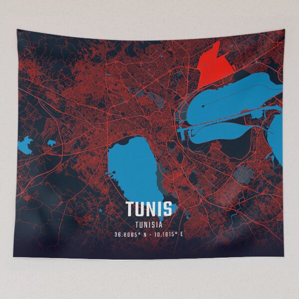 Item preview, Tunis Red & Blue Minimalist Map designed and sold by HomeLivingCo.