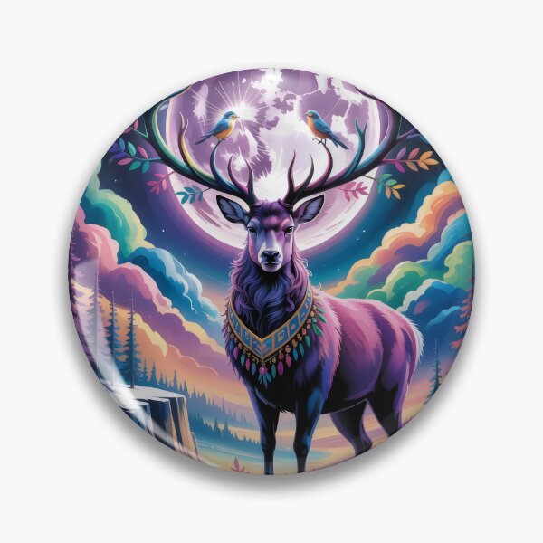 Item preview, Mysterious deer under a purple full moon. designed and sold by MyHappyArtShop.