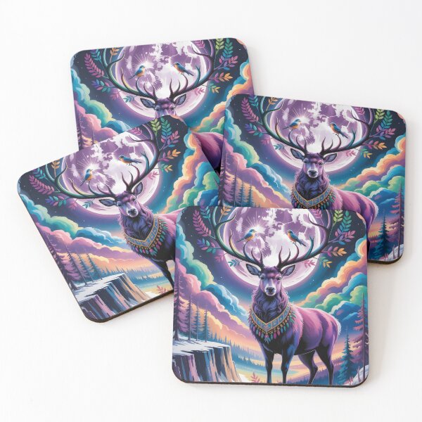 Item preview, Mysterious deer under a purple full moon. designed and sold by MyHappyArtShop.