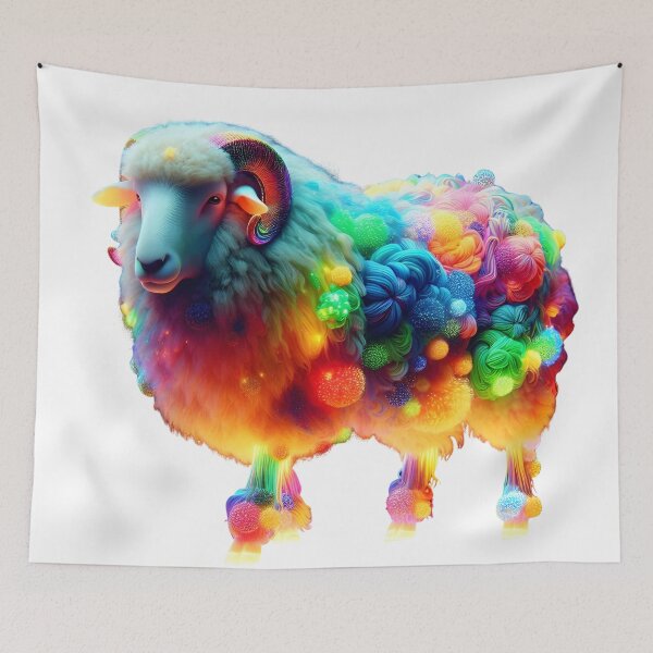 Artikelvorschau, Regenbogen-Schaf-Kunst – Leuchtend bunte Wolle, Fantasy-Tier-Design entworfen und verkauft von GloriousArtSKD.