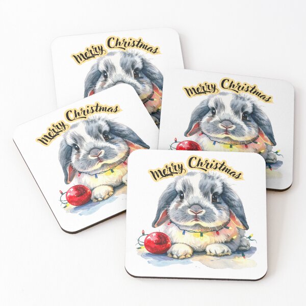 Item preview, Grey ram rabbit wrapped with Christmas lights, Christmas tree ball Merry Christmas text designed and sold by LiskoDesign.
